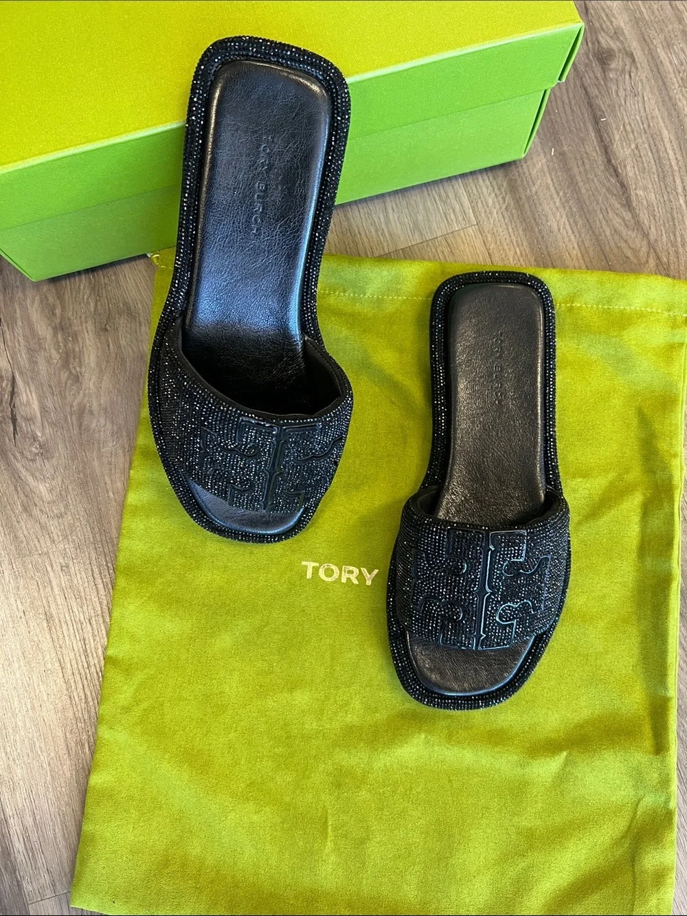 Tory Burch Black Beaded Slide Mules